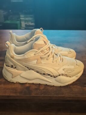 Puma Beige Chunky Sneakers with Leopard Accent